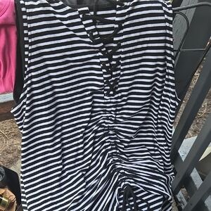 Torrid Black and White Striped Sleeveless Blouse